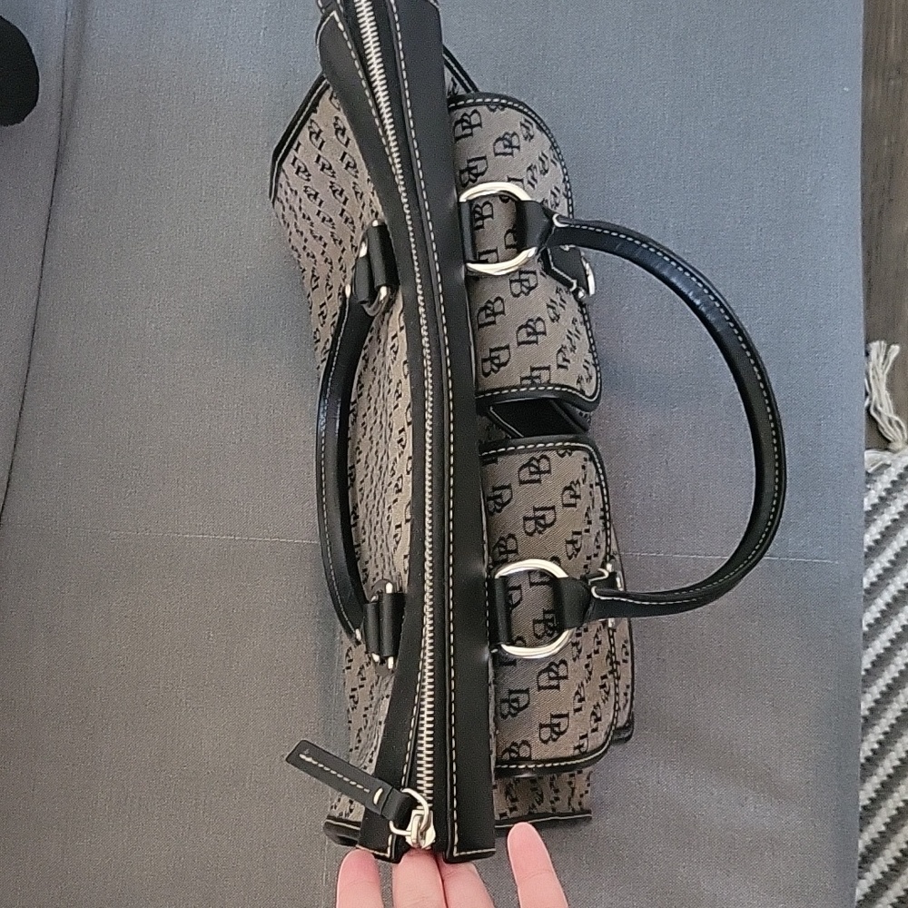 Dooney & Bourke Gray Canvas Black Leather Trim Satchel Shoulder Bag - Picture 10 of 16